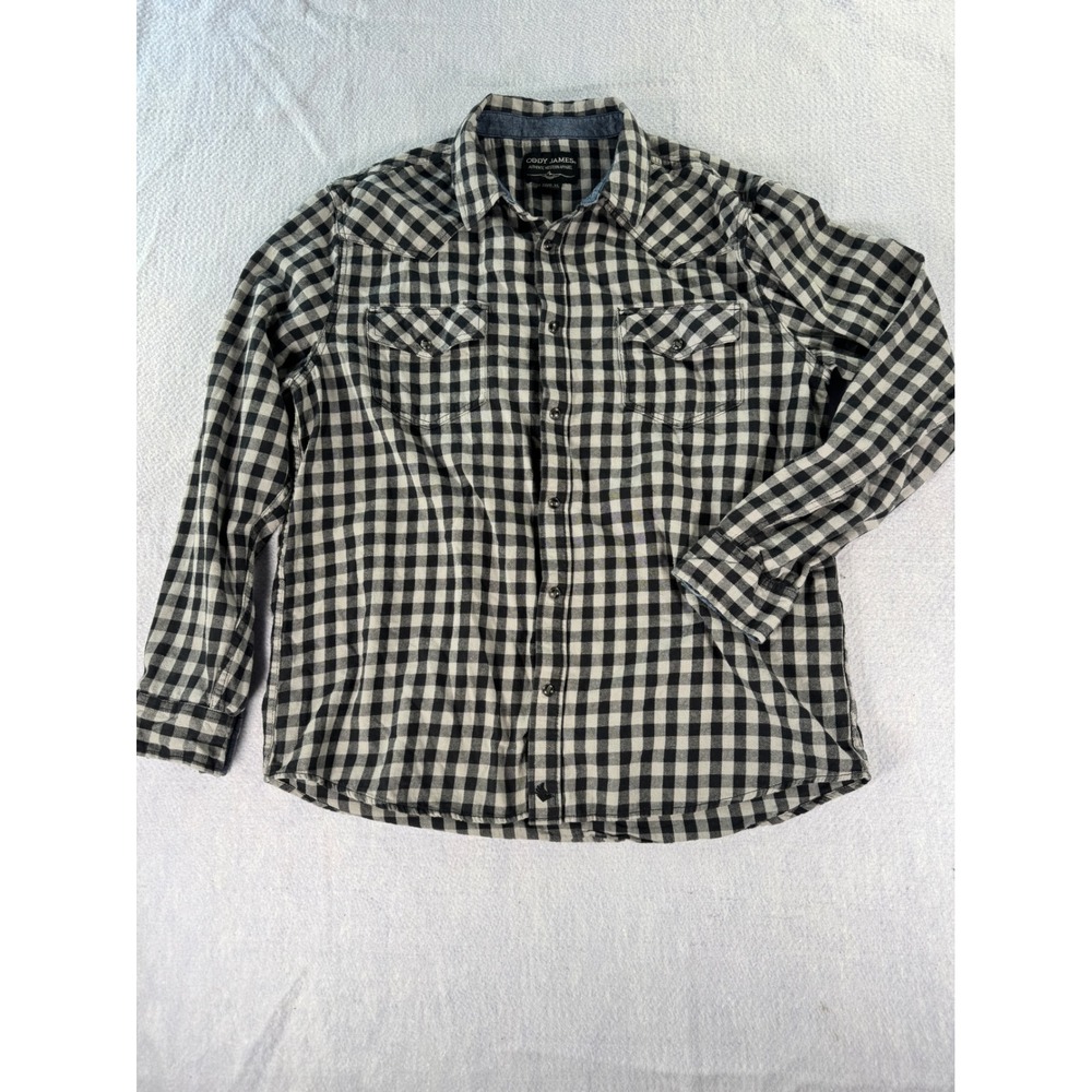 Cody James Mens XL Western Plaid Button Down Shirt Black White Buffalo Check